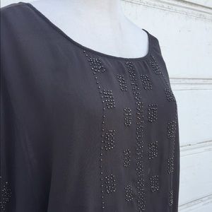 Grey Blouse with Silver Beading & Sexy Back Sz Med